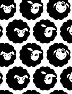 Czarno biały wzór w zwariowane czarne owce
